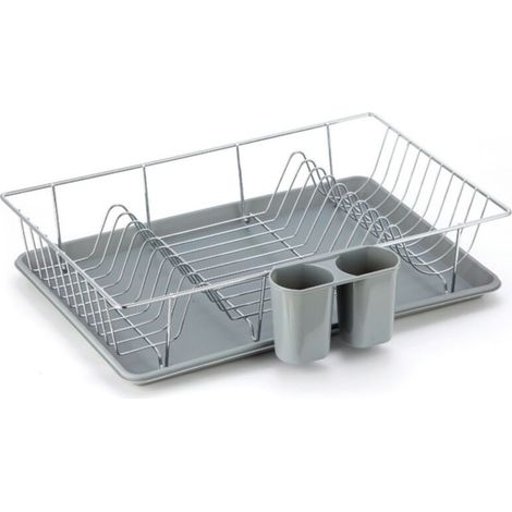Dish drainer with tray in chrome-plated steel, grey
