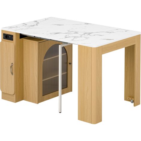 Mesa auxiliar de cocina extensible con ruedas, 80 x 39,6 x 77 cm, color natural, HOMVRA (1/5)