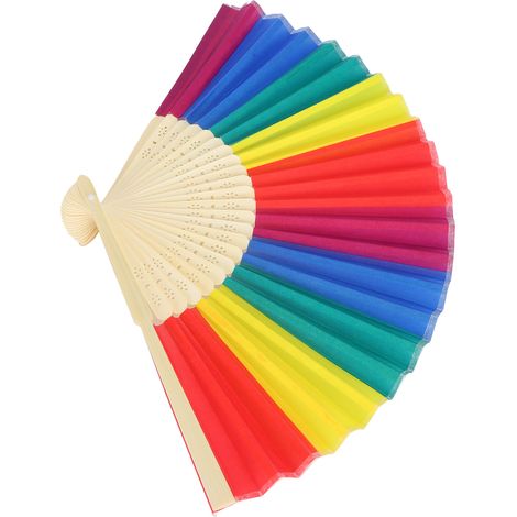 Lot de 6 éventails pliables arc-en-ciel de 21 cm, style rétro, avec cadre en bambou, pour la décoration. (1/5)