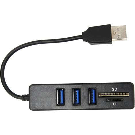 Concentrateur USB 2.0 avec Lecteur de Cartes Mémoire, Transmission Rapide, Plug & Play, Répartiteur USB Noir (1/5)