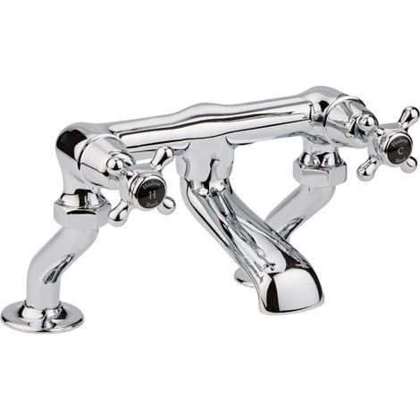 Hudson Reed Black Topaz Pillar Mounted Crosshead Bath Filler Tap - Chrome (1/2)