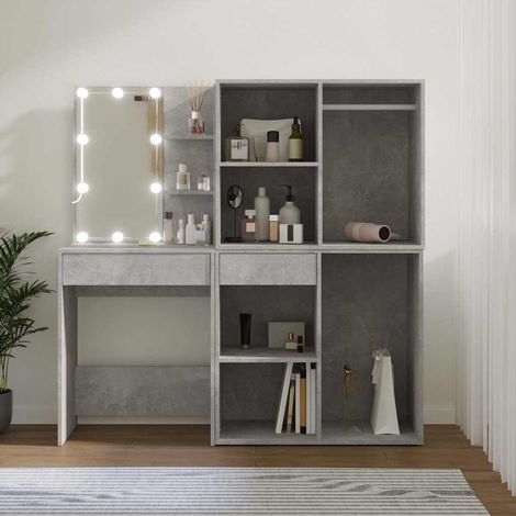 vidaXL Tocador con LED y 2 armarios madera contrachapada gris hormigón (1/5)