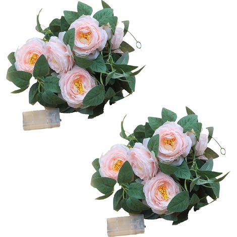 Guirlande en rotin LED en imitation camélia chaud décorative, 2 pièces, guirlande lumineuse blanc lumineuse, 2 mètres, 6 fleurs (1/5)