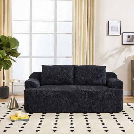 Canapé modulaire en tissu noir avec coussins 170 x 90 x 65 cm (1/5)