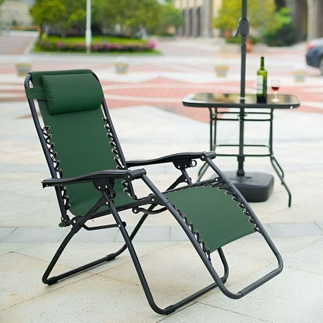 Set 2 chaises pliantes Gravità Zero avec dossier inclinable poltrona textilène Couleur: Vert (1/5)