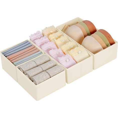 Organisateur de Tiroirs De Rangement - Séparateurs de Tiroir Non Tissés, Boîte Organisateur Dressing Rangement Gain de Place Pour Chaussettes, Sous-VêTements, Cravates, Beige, 4 Pièces