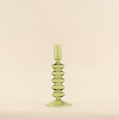 Bougeoir perles en verre vert 19cm (1/5)