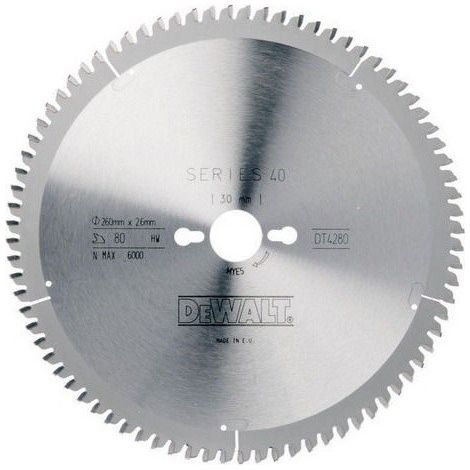 Lama fissa DEWALT Ø 260 Foro 30 mm 80 denti negativi - Per alluminio/plastica - DT4280