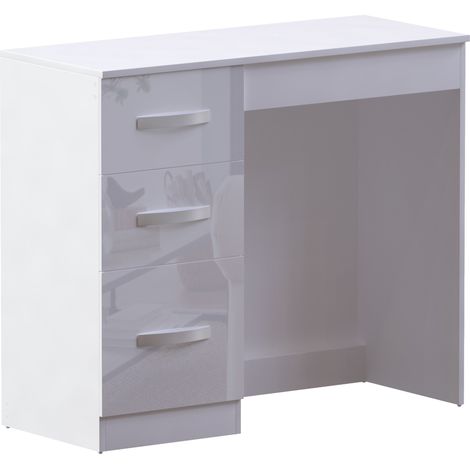 Hulio Dressing Table 3 Drawer High Gloss Makeup Vanity Storage Desk, White