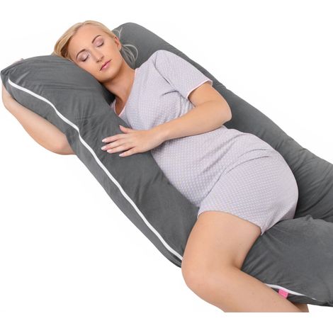 Almohada de embarazo de terciopelo tipo U para dormir de lado y amamantar - Gris oscuro (1/5)