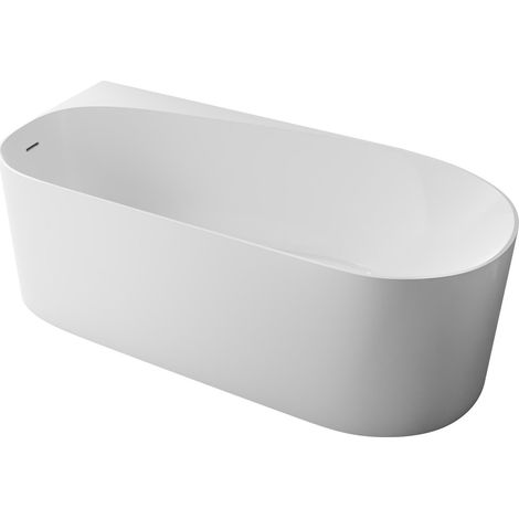 BERNSTEIN - Baignoire d'angle semi-îlot Acrylique Ovale Salle de Bain avec Bonde et trop plein - Blanc - 170x78x58cm - Garantie 5 ans - ONDA CORNER (1/5)