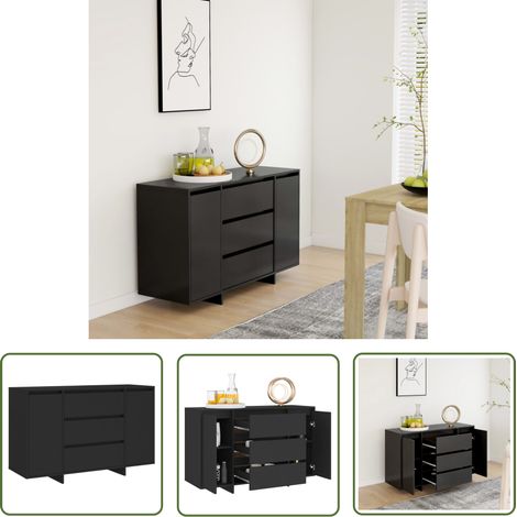 The Living Store Sideboard mit 3 Schubladen Schwarz 120x41x75 cm Holzwerkstoff - Schreibtisch - Wohnzimmermöbel - Sideboard Schwarz - Holz Sideboard - Regal (1/5)