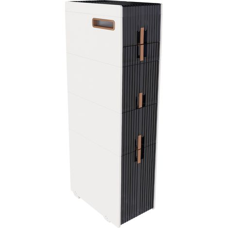 Meuble de rangement étroit en PP avec 3 grands et 1 petit tiroir, 2 couvercles, roulettes avant et pieds antidérapants, pour salle de bain, coloris blanc (1/5)