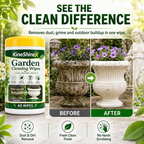 KineShineX Gartenreinigungstücher entfernen Staub und Schmutz und sorgen für ein sauberes Aussehen. Geeignet für Blumentöpfe und Terrassen. (1/5)