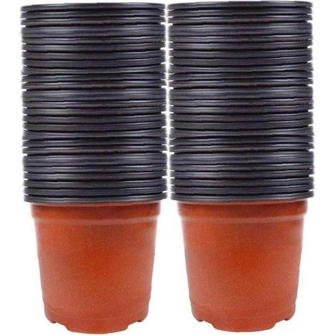 Packung mit 100 Kunststoff-Anzuchttöpfen 8x10cm – Optimale Drainage – Waschbar und wiederverwendbar – Für Stecklinge und Sämlinge (1/5)