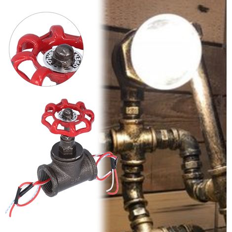 Vintage Steampunk Lampenschalter – 3/4-Zoll-Ventil mit Kabel – Drehschalter für Tischlampen, Vintage-Lichtventil aus Eisen – Retro-Industrie-Stil – Maße: 55 x 90 mm – Rot und Bronze (1/5)