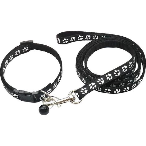Ensemble collier et laisse réglables pour chiens, chiots, chats et chatons convient aux petits chiens et chats noir. (1/5)