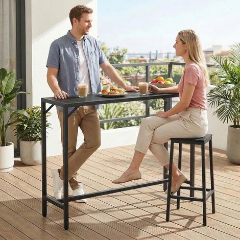 Outdoor Bar Table, 120 x 38 x 98 cm, Tavolo da Giardino Cortile con Piano Impermeabile, Tavolo da Bar Alto con Piedini Regolabili, adatto per Terrazza, Bordo Piscina, Soggiorno, Nero (1/5)