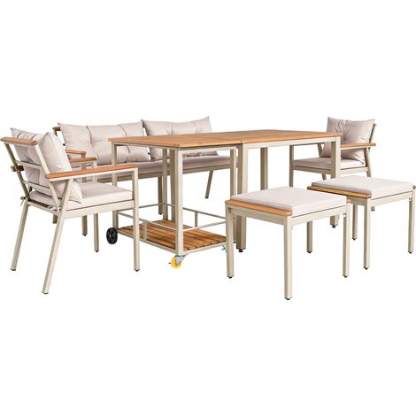Garten-Essgruppe 6-7 Plätze aus Akazienholz mit Tisch und Servierwagen MODENUIT (1/5)