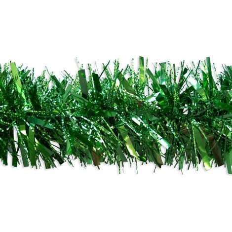 6ft Green Chunky Christmas Tinsel Garland Set for Tree, Home and Festive Decorating