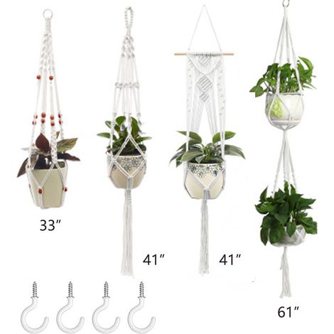 Support Plante Suspendu - 100 % Coton - Pour Intérieur Et Extérieur - Fixation Murale Ou Au Plafond - Lot De 4 (1/5)
