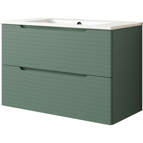 Kibath Mueble de baño con Lavabo BOREAL 80x45 cm acabado VERDE LAGO mate 2 cajones suspendido (1/5)