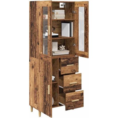 Meuble de Rangement Haut en Bois Style Rétro, Armoire Étroite 34,5 x 34 x 180 cm, Bibliothèque Verticale en Panneau de Bois pour Salon, Entrée ou Bureau (1/5)