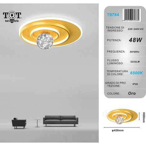Plafoniera led 48w cerchio spirale oro con sfera lampadario da soffitto design moderno tondo luce fredda naturale Bianco freddo