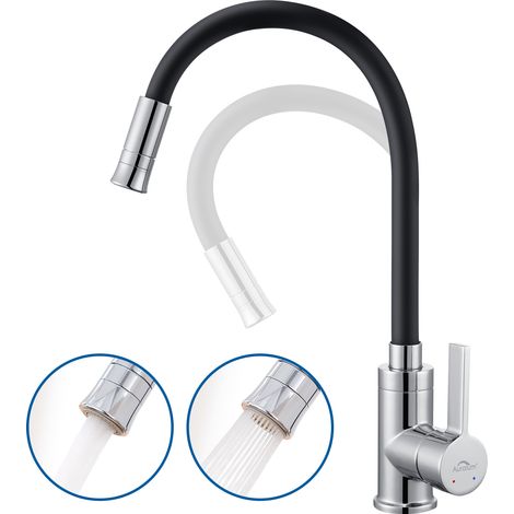 Auralum Schwarz Flexible Küchenarmatur mit 2 Strahlarten,Hochdruck Wasserhahn Küche mit 360° schwenkbarem Auslauf,Spültischarmatur Mischbatterie für Küche (1/5)