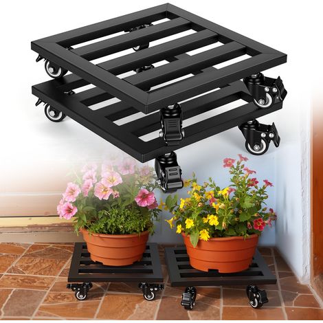 Jiubiaz 4 piezas set soporte de plantas de metal 30 cm bandeja para plantas con ruedas capacidad de carga 160 kg 4 ruedas giratorias para interior exterior (1/5)