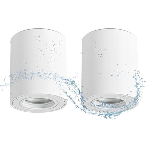 Spot en Saillie IP44, Plafonnier Salle de bain, Spots de Plafond 230V avec GU10 douille, Ø80x95mm Aluminium Rond Blanc downlight pour Modules GU10 et LED, Lot de 2 (1/5)