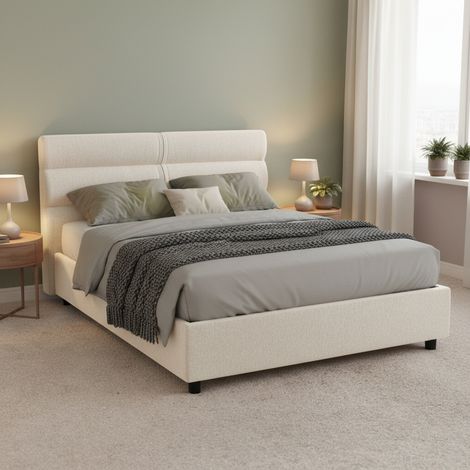 Letto Matrimoniale Briatico, Letto Matrimoniale Materasso Incluso, Sfoderabile Made in Italy, Contenitore, Beige (1/5)