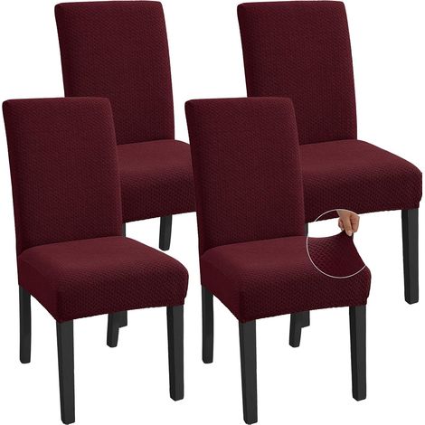 4-Piece Elastic Chair Cover Set, Dining Room Chair Cover, for Living Room, Kitchen, Removable, Burgundy (1/5)