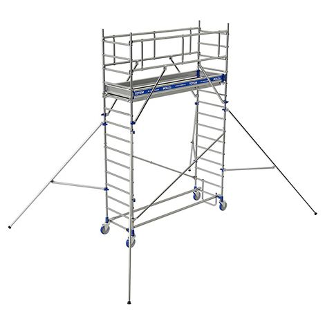 Tubesca Comabi – Échafaudage roulant aluminium Totem 2 – Hauteur de travail max 9,85 m – Charge max 200 kg/m² – Garde-corps monoblocs – Longueur 1,80/2,50 m