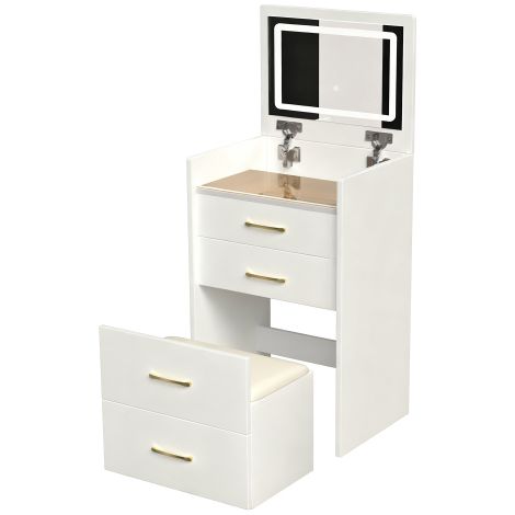 Coiffeuse 3 en 1 avec miroir, plateau verre, 3 tiroirs, compacte