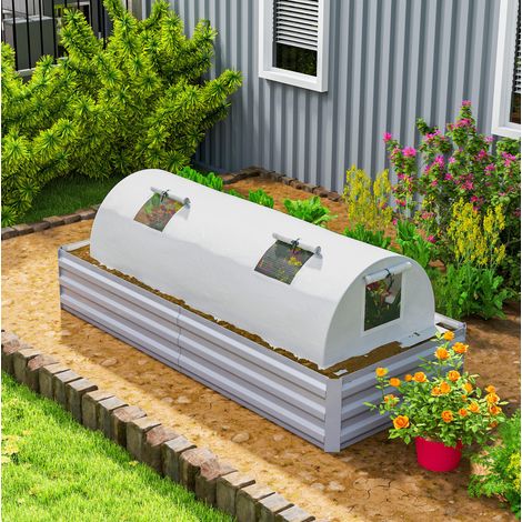 Serre tunnel 200x80x45 cm en acier et plastique blanche, 4 fenêtres pour potager – MEUBLIV (1/5)