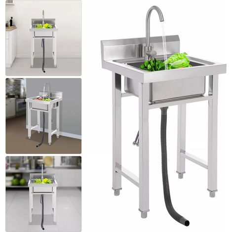 Évier de cuisine bassin unique avec robinet à 360° en acier inoxydable évier de cuisine évier de cuisine avec tuyau de drainage 50 50 90cm (1/5)