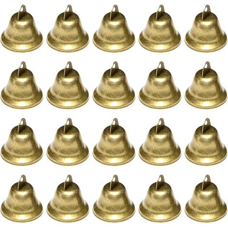 Campanillas pequeñas (de bronce), 20 unidades, ideales para decoraciones de bodas y fiestas, adornos para árboles de Navidad, etc. (1/4)