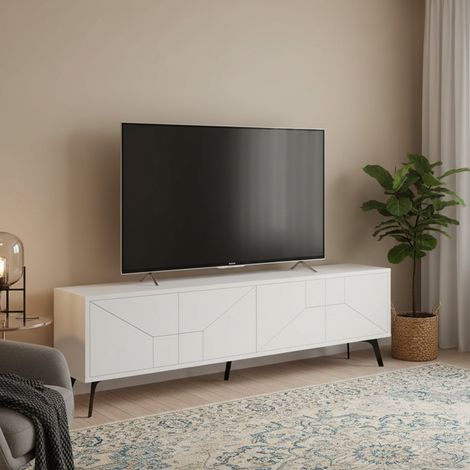 Mobile Porta tv Olgadikiev, un Ripiano, 4 Ante, 4 Vani, 180x30x50h cm Bianco (1/5)