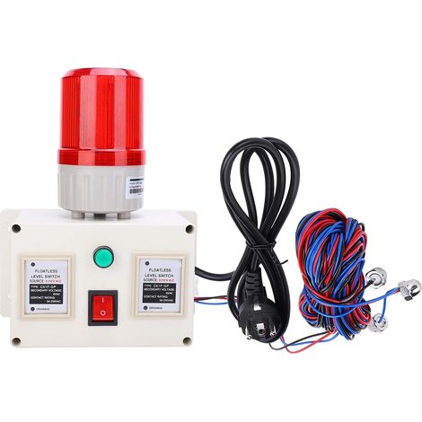 Sensor de alarma de nivel de agua, detección de nivel de agua alto/bajo, control de tanque ajustable, 90-105 dB, alerta completa de falta de líquido, enchufe europeo 220 V CA, distancia de detección 1
