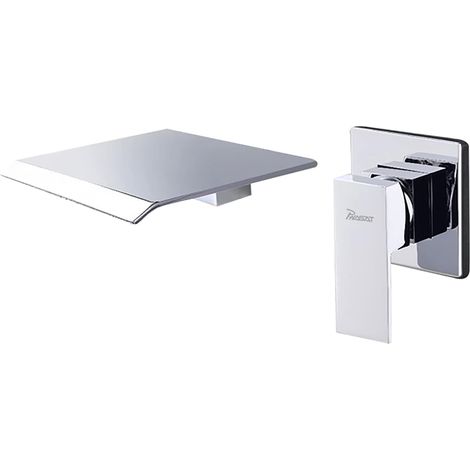 Robinet Mural Salle de Bain Mitigeur Cascade Encastrable Avec 20 cm Bec Extra Large Chromé Laition BC02E (1/5)