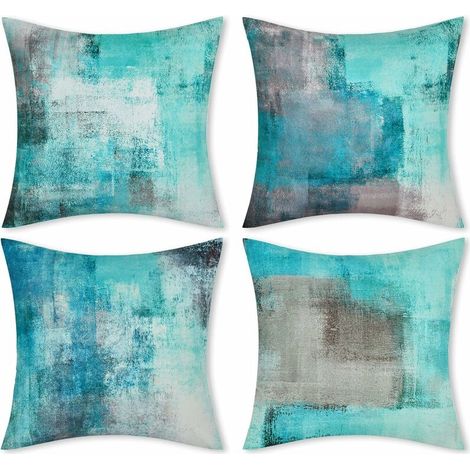 Set of 4 Turquoise Cushion Covers 18x18 inch Modern Decorative Pillowcases for Living Room Sofa (1/5)