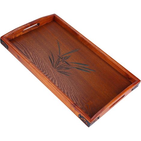 Großes Serviertablett aus Holz für Tee, Wasser und andere Getränke, Frühstücks- und Teetablett aus Holz mit Griff (1/5)