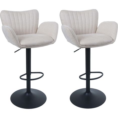 Lot de 2 tabourets de bar HWC-M67, tabouret de bar pivotant, accoudoirs, repose-pieds pivotant, tiss (1/5)