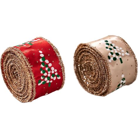 Ruban De Noël avec Fil De Fer - 2 Rouleaux Toile De Jute Brillant Bord Métallique Décoration,Ruban pour Arts Créatifs Emballage Couronne en Tissu - pour Sapin De Noël Fenêtres Jardin Guirland (1/5)
