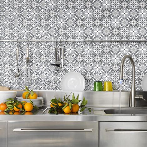 Sticker Mural Carrelage adhésif Cuisine Salle de Bain - 24 Stickers Carreaux DE Ciment Nathalia - 24stickers10x10cm (1/5)