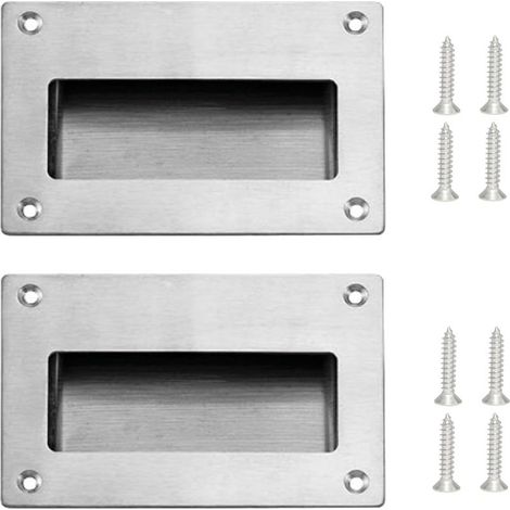 Lot de 2 poignées encastrées en acier inoxydable pour portes coulissantes Poignées coquillage invisibles avec vis Poignée rectangulaire pour portes intérieures, armoires murales, poignées (1/5)