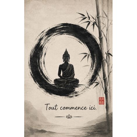 Plaque Bouddha Tout commence ici déco zen aluminium 30 x 20 cm (1/2)