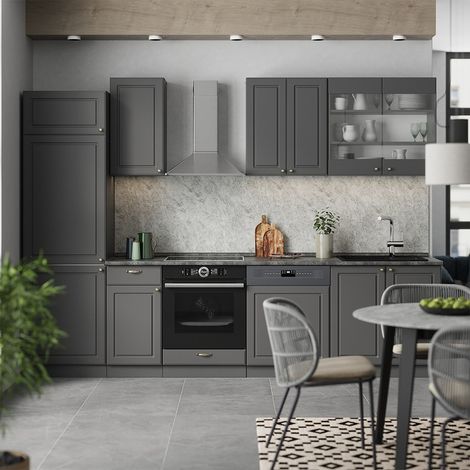 Cuisine Fame-Line, Anthrazit-Gold Landhaus, 300cm , PT Marbre, Vicco