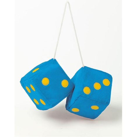 Double des en peluche a suspendre - Bleu 9x9cm